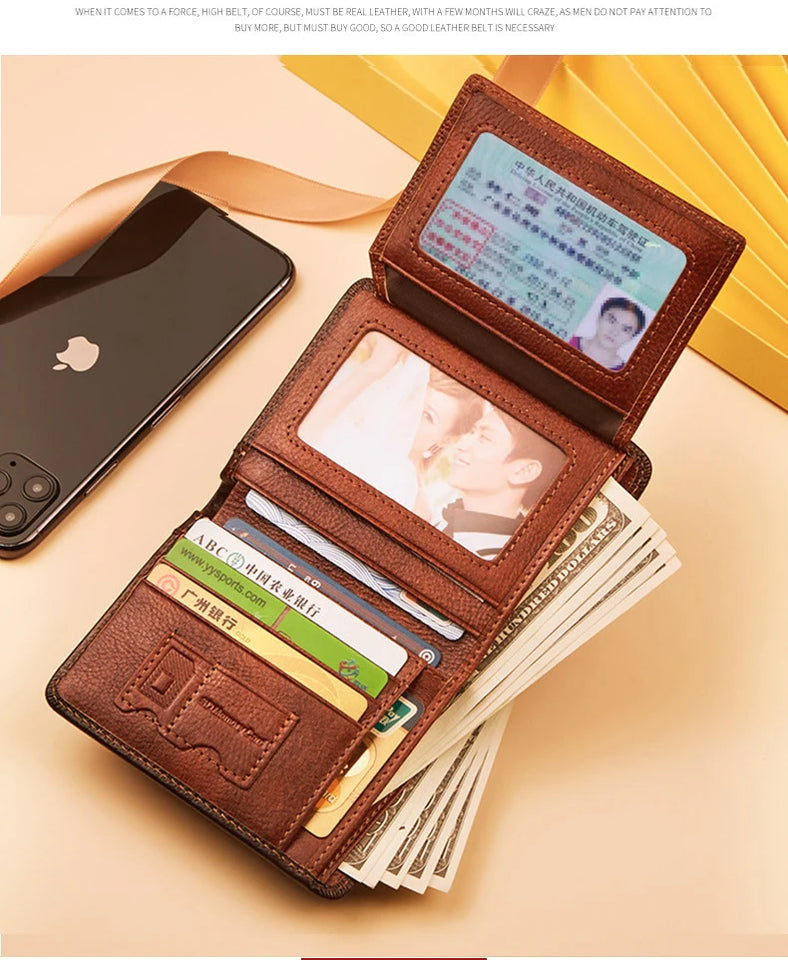 Dante Men's Leather RFID Wallet - Vintage Cowhide Vertical Design with Money Clip