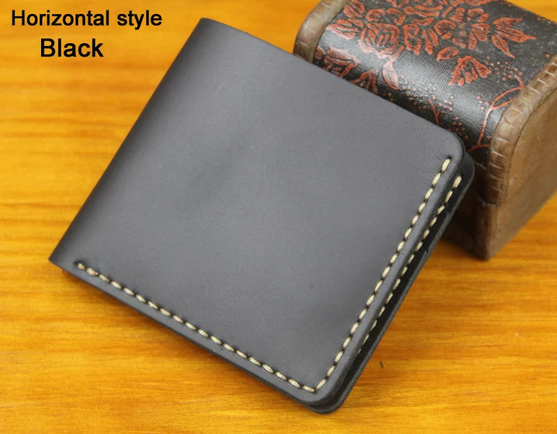 Vintage Crazy Horse Leather Wallet - Handmade Men's Bifold with Money Clip