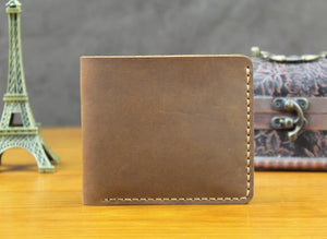 Vintage Crazy Horse Leather Wallet - Handmade Men's Bifold with Money Clip