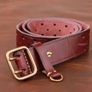 Men's Genuine Leather Double-Pin Copper Buckle Belts