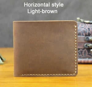 Vintage Crazy Horse Leather Wallet - Handmade Men's Bifold with Money Clip