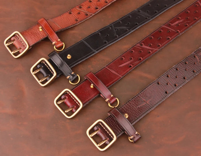 Men's Genuine Leather Double-Pin Copper Buckle Belts