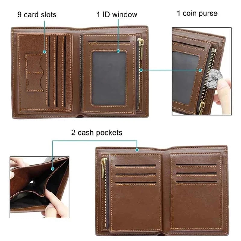 Personalized Men's Leather Wallet - Custom Engraving with Coin Purse & Card Storage