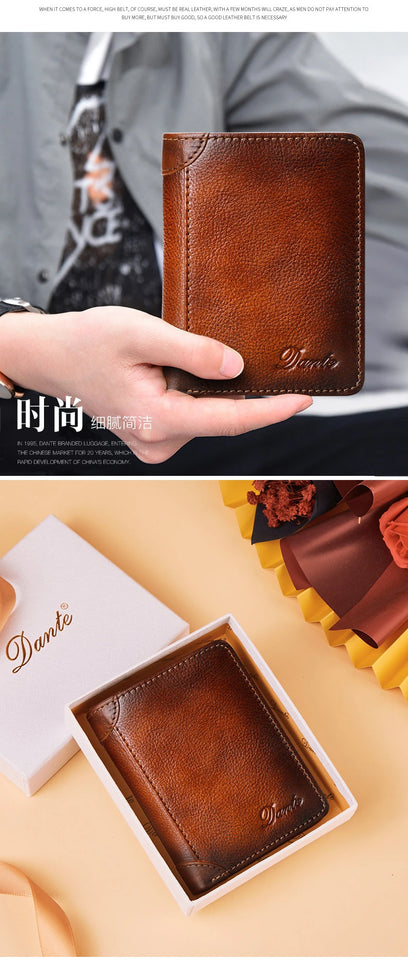 Dante Men's Leather RFID Wallet - Vintage Cowhide Vertical Design with Money Clip