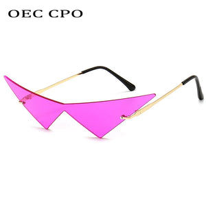 Rimless Cat Eye Sunglasses - Oversized Triangle Design with UV400 Protection