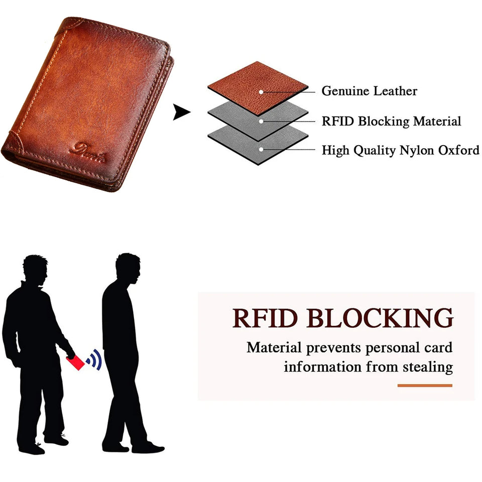 Dante Men's Leather RFID Wallet - Vintage Cowhide Vertical Design with Money Clip