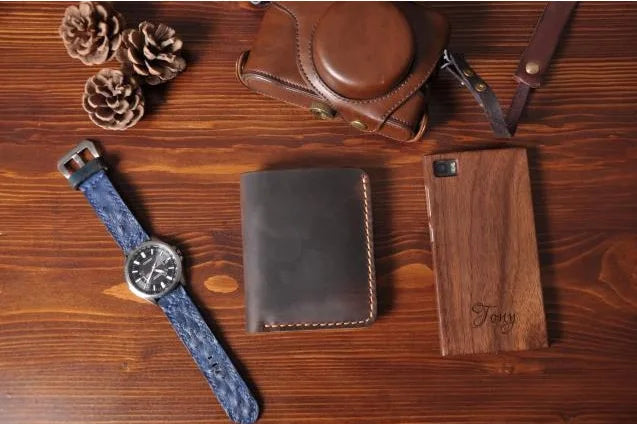Vintage Crazy Horse Leather Wallet - Handmade Men's Bifold with Money Clip