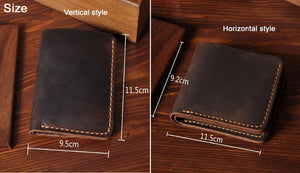 Vintage Crazy Horse Leather Wallet - Handmade Men's Bifold with Money Clip