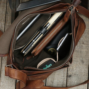 Vintage Leather Messenger Bag - Men's Casual Crossbody Shoulder Bag