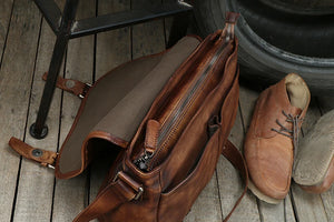 Vintage Leather Messenger Bag - Men's Casual Crossbody Shoulder Bag
