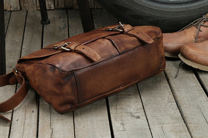 Vintage Leather Messenger Bag - Men's Casual Crossbody Shoulder Bag