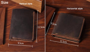 Vintage Crazy Horse Leather Wallet - Handmade Men's Bifold with Money Clip