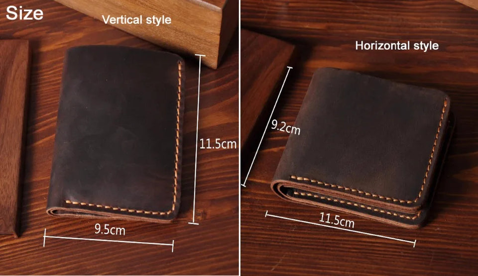 Vintage Crazy Horse Leather Wallet - Handmade Men's Bifold with Money Clip