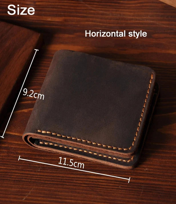 Vintage Crazy Horse Leather Wallet - Handmade Men's Bifold with Money Clip