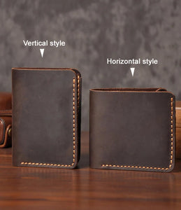 Vintage Crazy Horse Leather Wallet - Handmade Men's Bifold with Money Clip