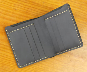 Vintage Crazy Horse Leather Wallet - Handmade Men's Bifold with Money Clip
