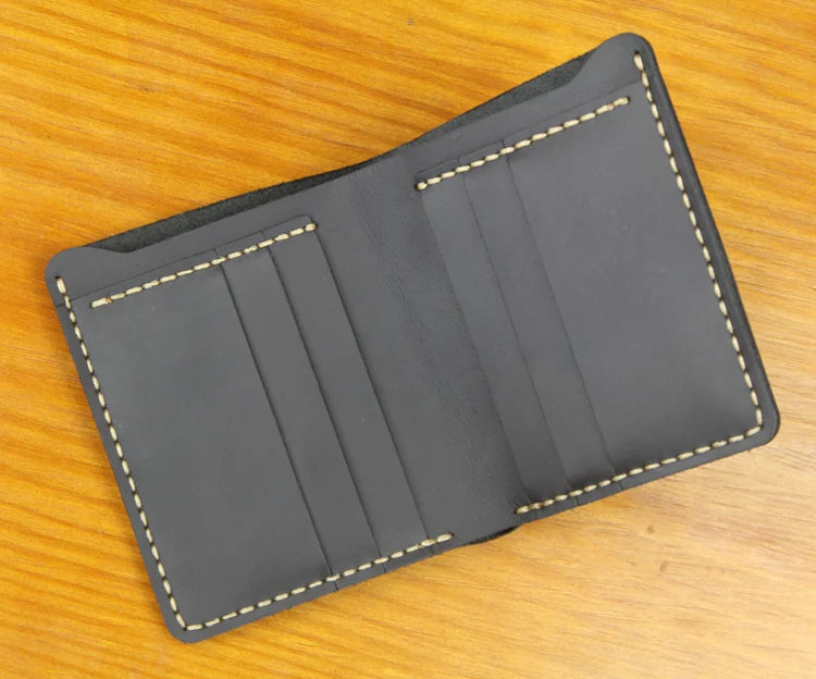 Vintage Crazy Horse Leather Wallet - Handmade Men's Bifold with Money Clip