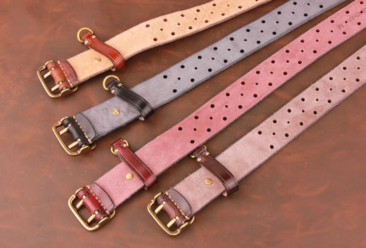 Men's Genuine Leather Double-Pin Copper Buckle Belts