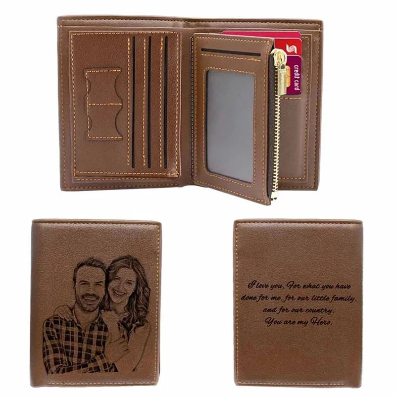 Personalized Men's Leather Wallet - Custom Engraving with Coin Purse & Card Storage