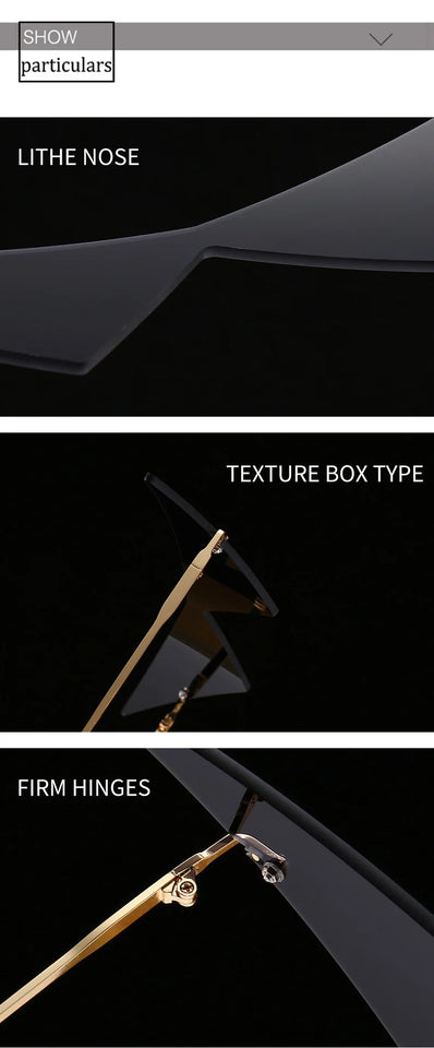 Rimless Cat Eye Sunglasses - Oversized Triangle Design with UV400 Protection