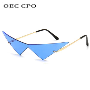 Rimless Cat Eye Sunglasses - Oversized Triangle Design with UV400 Protection