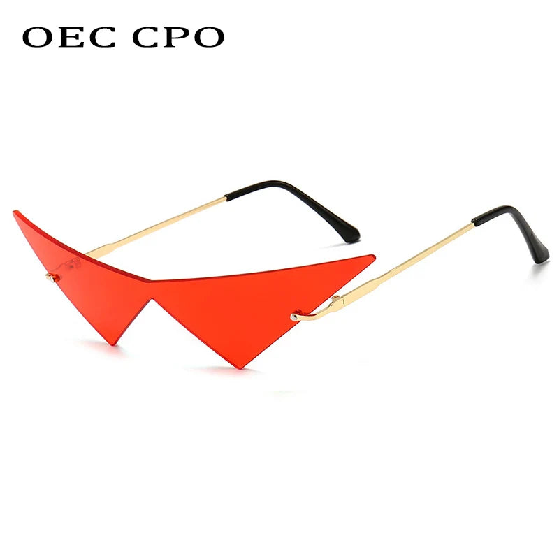 Rimless Cat Eye Sunglasses - Oversized Triangle Design with UV400 Protection