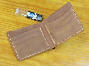 Vintage Crazy Horse Leather Wallet - Handmade Men's Bifold with Money Clip