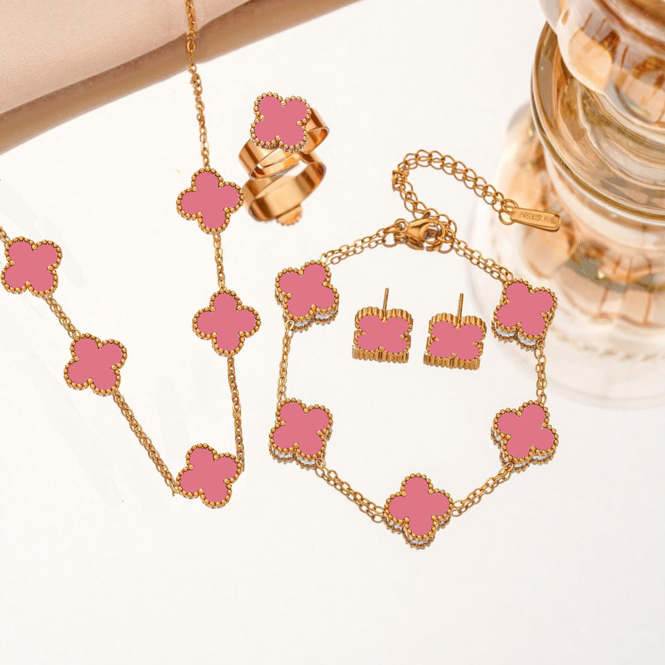 Women's Titanium Steel No Fading Double-sided Four-leaf Flower Fashion Jewelry Set