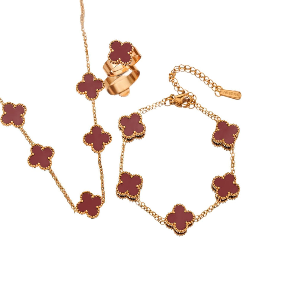 Women's Titanium Steel No Fading Double-sided Four-leaf Flower Fashion Jewelry Set