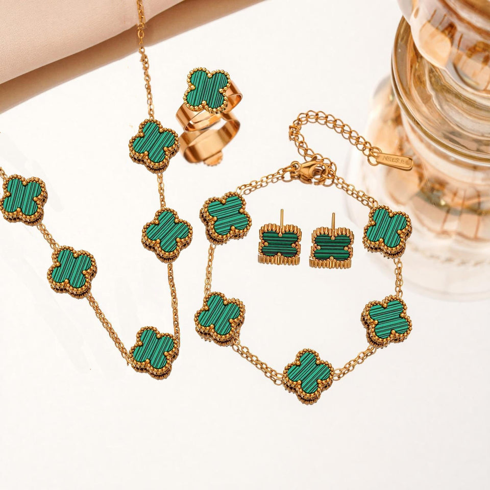 Women's Titanium Steel No Fading Double-sided Four-leaf Flower Fashion Jewelry Set