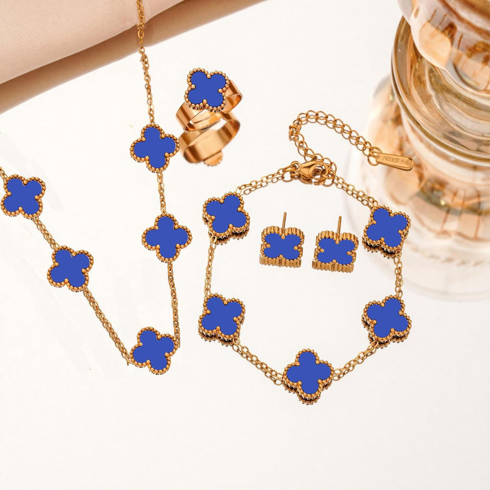 Women's Titanium Steel No Fading Double-sided Four-leaf Flower Fashion Jewelry Set