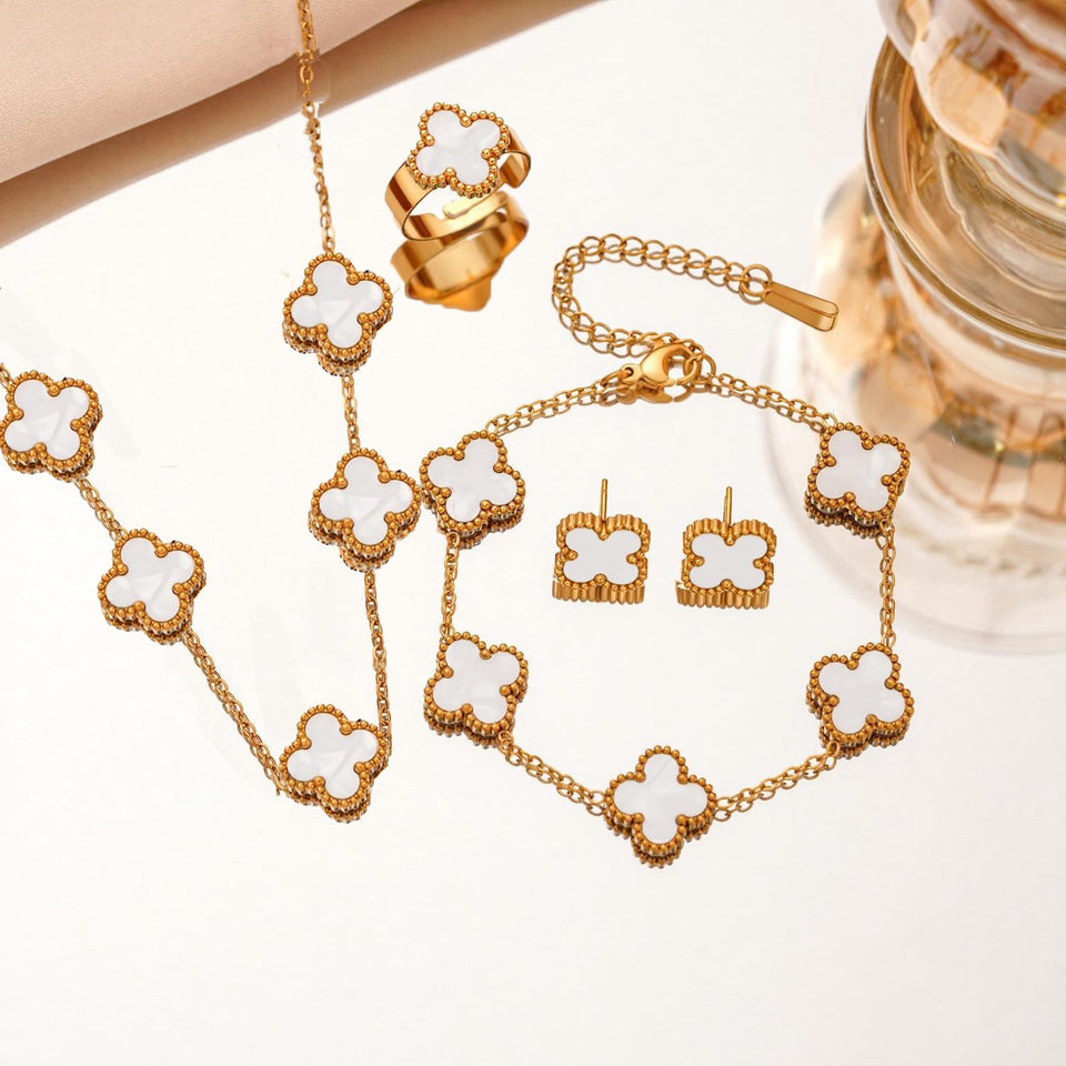 Women's Titanium Steel No Fading Double-sided Four-leaf Flower Fashion Jewelry Set