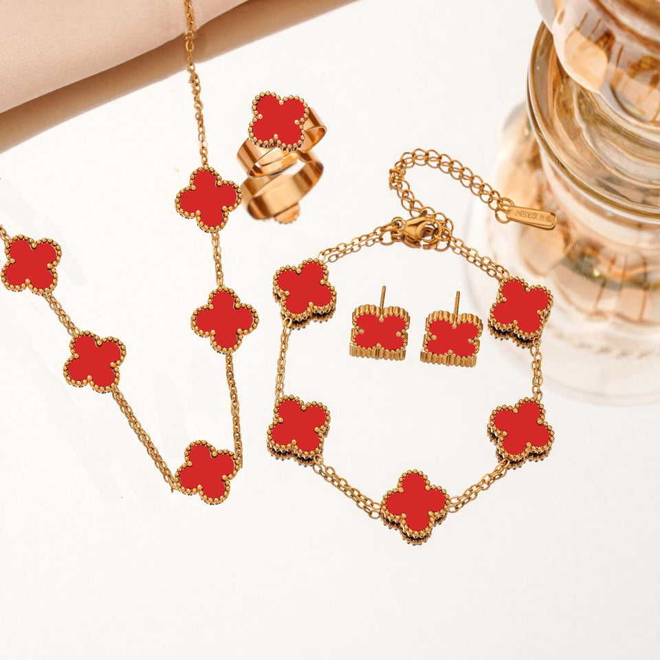 Women's Titanium Steel No Fading Double-sided Four-leaf Flower Fashion Jewelry Set