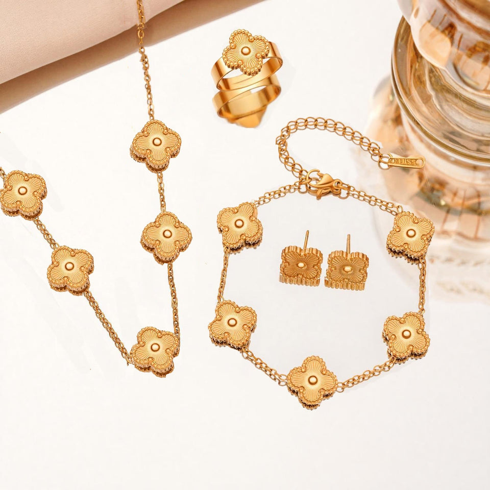 Women's Titanium Steel No Fading Double-sided Four-leaf Flower Fashion Jewelry Set