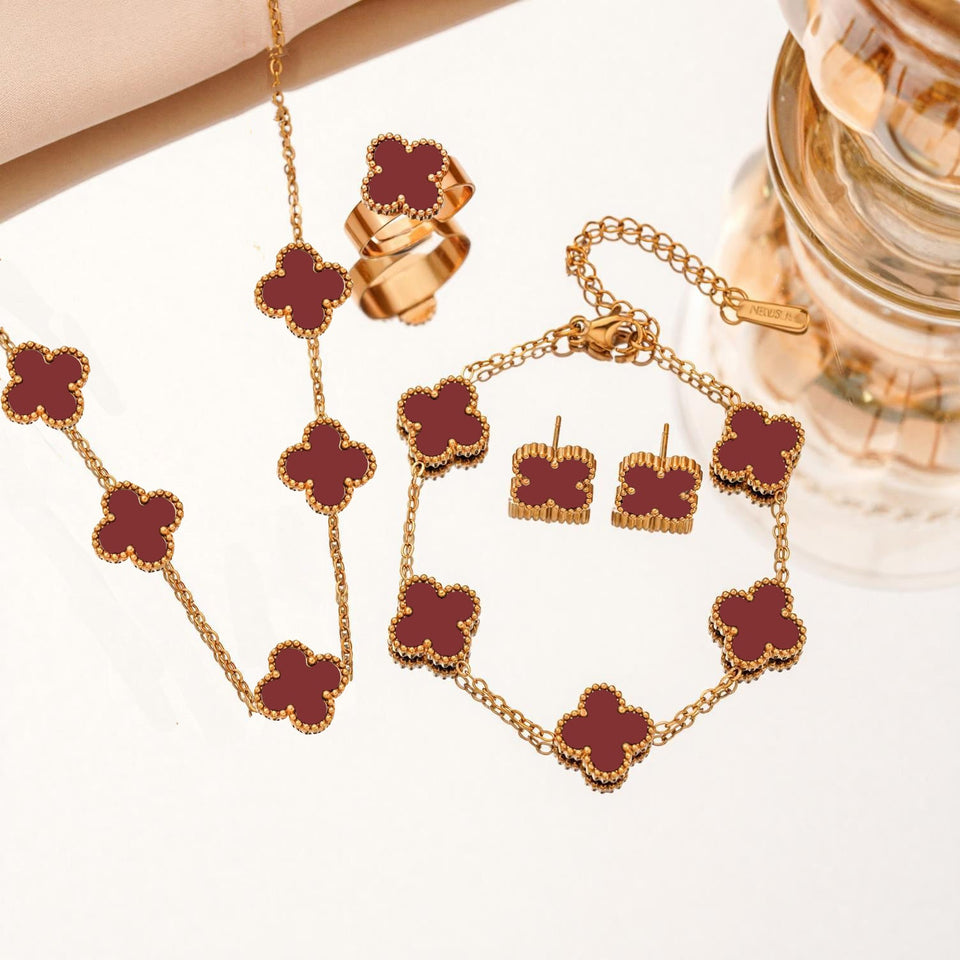 Women's Titanium Steel No Fading Double-sided Four-leaf Flower Fashion Jewelry Set