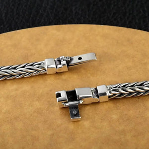 Handmade S925 Sterling Silver Bracelet - Retro Woven Style