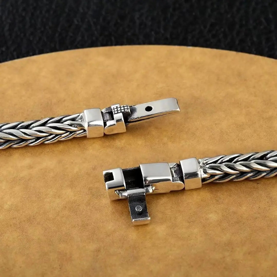 Handmade S925 Sterling Silver Bracelet - Retro Woven Style