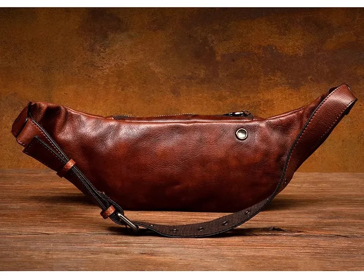 Vegetable Tanned Cowhide Waist Bag - Multi-Functional Vintage Leather