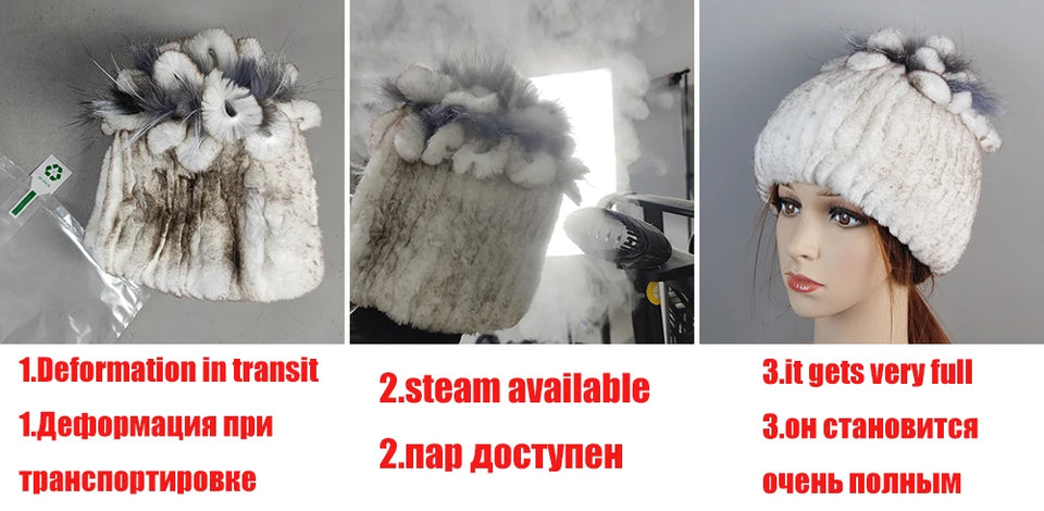 Real Rex Rabbit Fur Scarf - Women's Handmade Knit Cowl & Headband for Winter