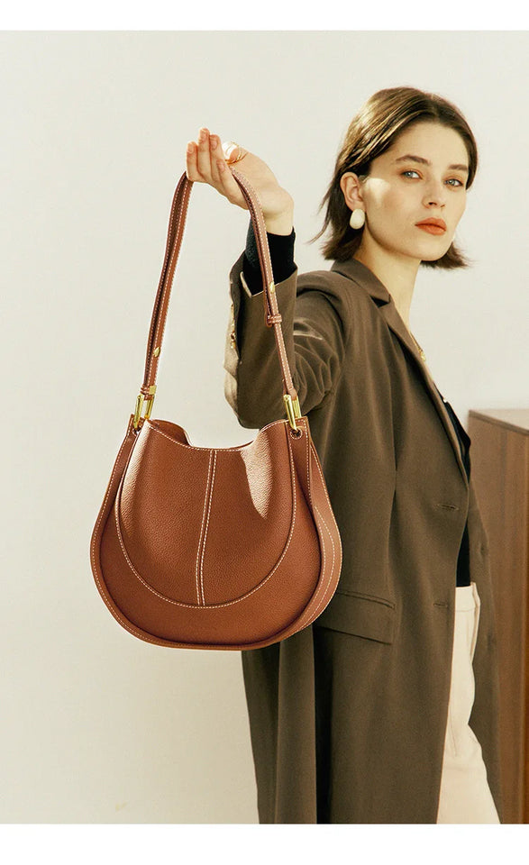 Large Capacity Bucket Bag for Women - Soft Leather Crossbody with Saddle Style