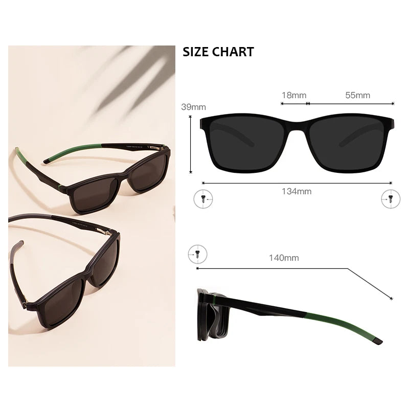 Rectangular Frame Sunglasses - Large Size with Clip-On Design & Spring Hinges