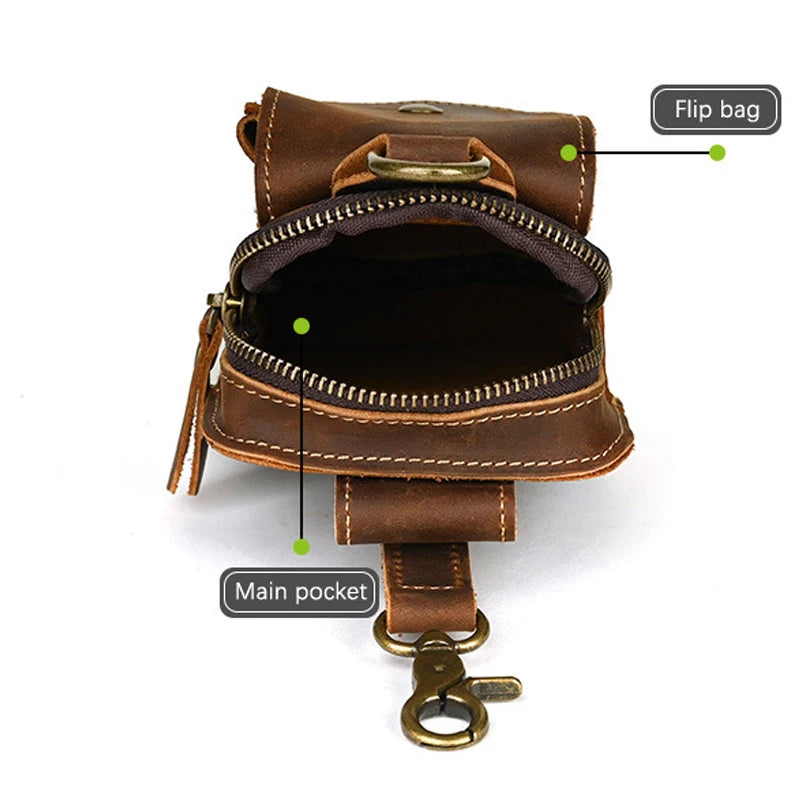 Genuine Leather Men's Belt Bag - First Layer Cowhide Waist Pouch with Hardware Clasp