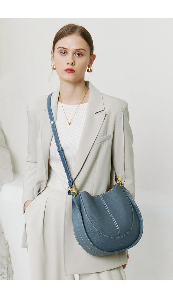 Large Capacity Bucket Bag for Women - Soft Leather Crossbody with Saddle Style