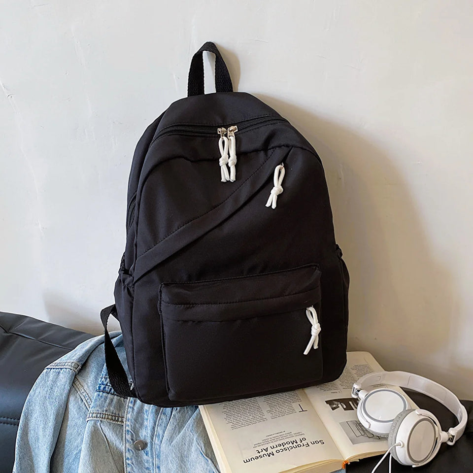 Multi-Pocket Nylon Backpack - Large Capacity with Adjustable Straps for College Commute