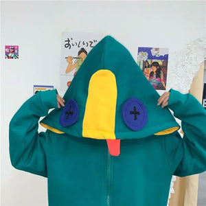 Loose Fit Frog Hoodie - Men's Plus Size Korean Style Fleece Lined Pullover