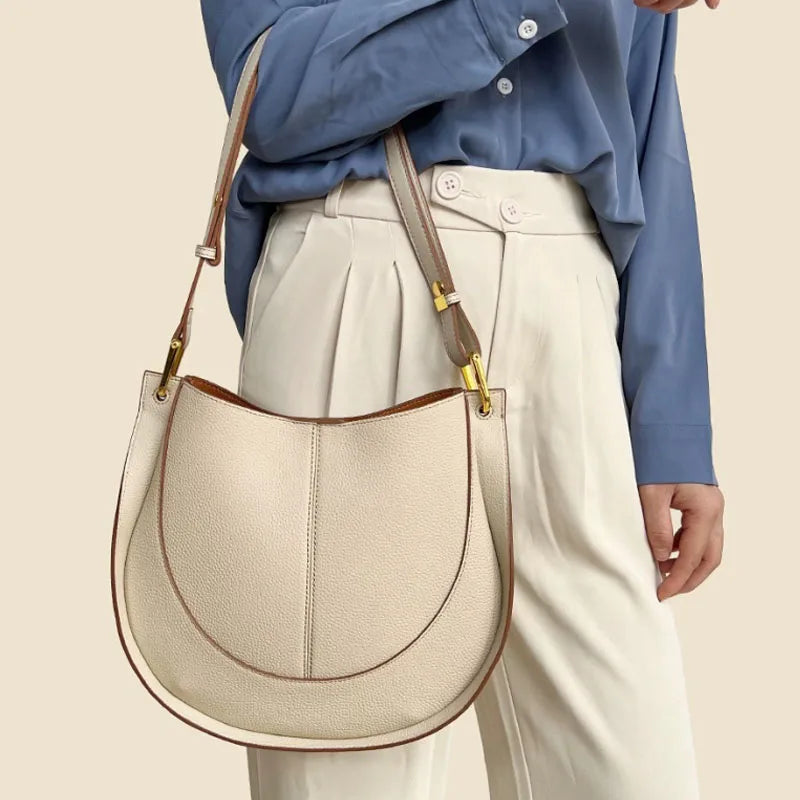 Large Capacity Bucket Bag for Women - Soft Leather Crossbody with Saddle Style
