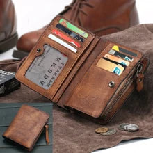 Vintage Crazy Horse Leather Wallet - Handmade Men's Bifold with Money Clip