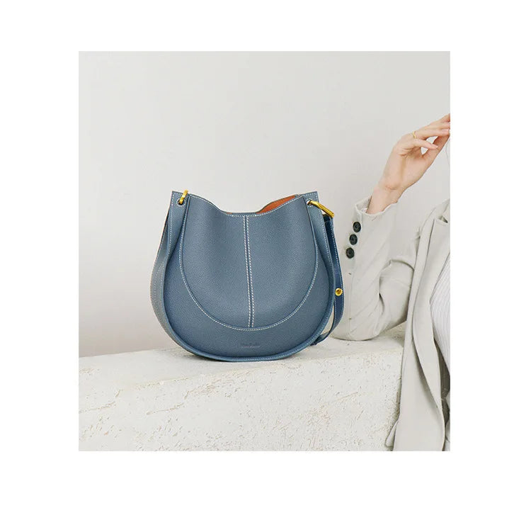 Large Capacity Bucket Bag for Women - Soft Leather Crossbody with Saddle Style