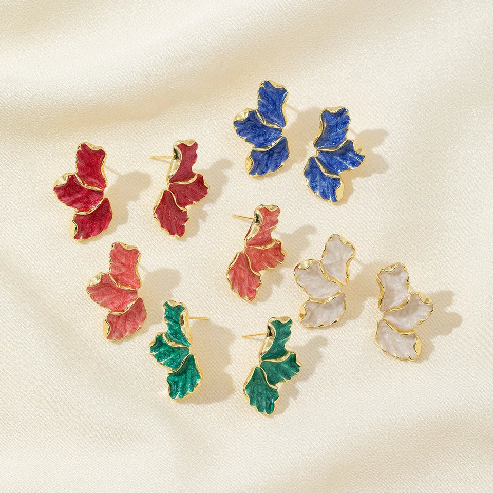 Statement Metal Flower Earrings - Women's Cream & Gold-Plated Fashion Studs