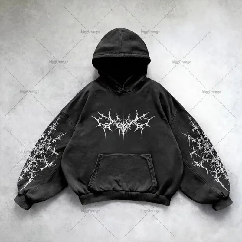 Men's Harajuku Wing Print Hoodie - Y2K Punk Street Style